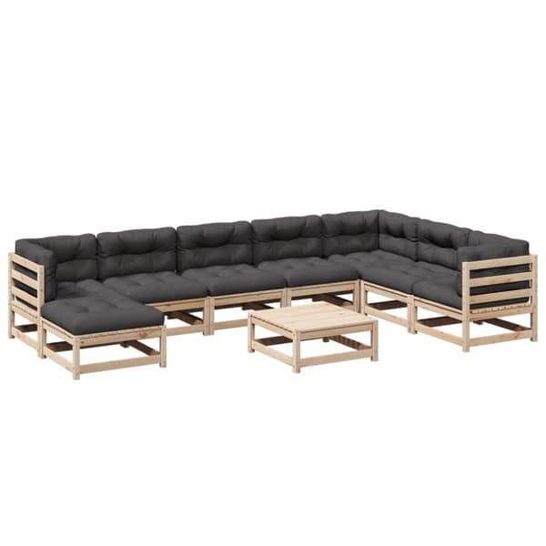 vidaXL sofasæt til haven 9 dele med hynder massivt fyrretræ