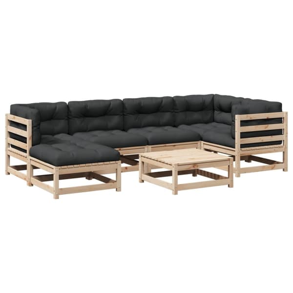 vidaXL sofasæt til haven 7 dele med hynder massivt fyrretræ