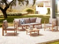 Miniatyrbilde 2 av 11: Hage Modulært Hagesofasett Taupe Bambusputer 3-seters Sofa 2 Lenestoler med Sofabord Boho Design Utendørs Samtalesett