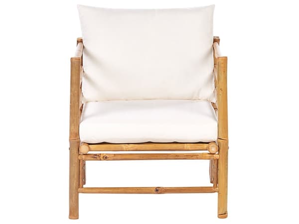 Hagesofasett Off-White Bambusputer 3-seters Sofa 2 Lenestoler med Sofabord Boho Design Utendørs Samtalesett