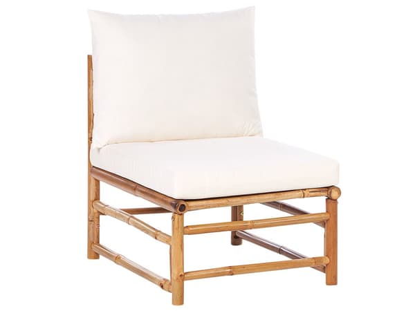 Hagesofasett Off-White Bambusputer 3-seters Sofa 2 Lenestoler med Sofabord Boho Design Utendørs Samtalesett