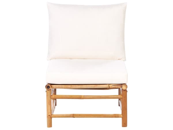Hagesofasett Off-White Bambusputer 3-seters Sofa 2 Lenestoler med Sofabord Boho Design Utendørs Samtalesett