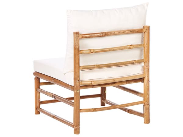 Hagesofasett Off-White Bambusputer 3-seters Sofa 2 Lenestoler med Sofabord Boho Design Utendørs Samtalesett