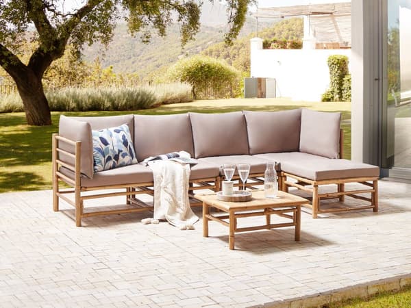 Hage Modulær Hjørnesofa Taupe Bambusputer 5-seters med Sofabord Boho Design Utendørs Samtalesett
