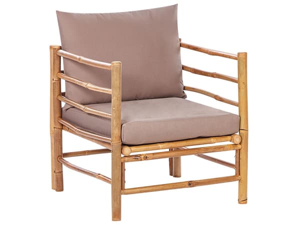 Hage Modulær Hjørnesofa med Taupe Bambusputer 5 seter med Lenestol og Sofabord Boho Design Utendørs Samtalesett