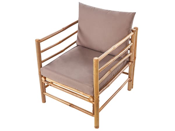Hage Modulær Hjørnesofa med Taupe Bambusputer 5 seter med Lenestol og Sofabord Boho Design Utendørs Samtalesett