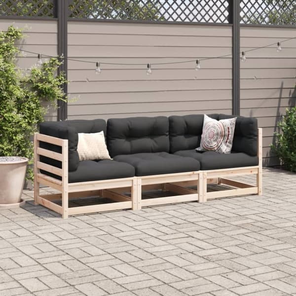 vidaXL sofasæt til haven 3 dele med hynder massivt fyrretræ