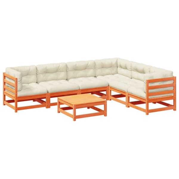 vidaXL sofasæt til haven 7 dele med hynder massivt fyr gyldenbrun