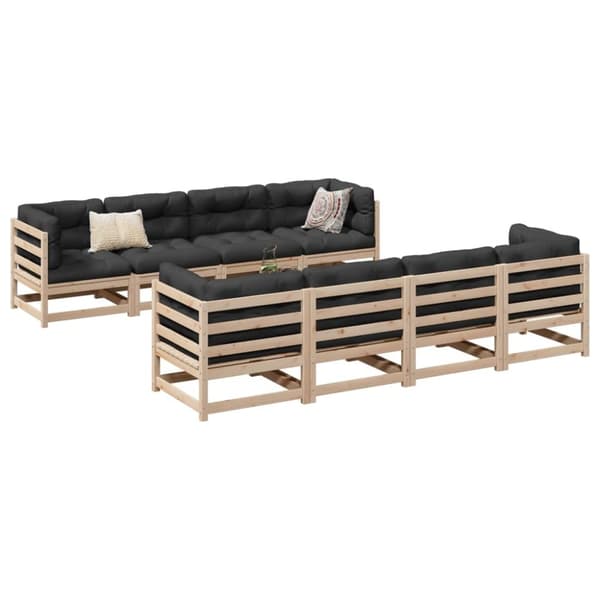 vidaXL sofasæt til haven 9 dele med hynder massivt fyrretræ