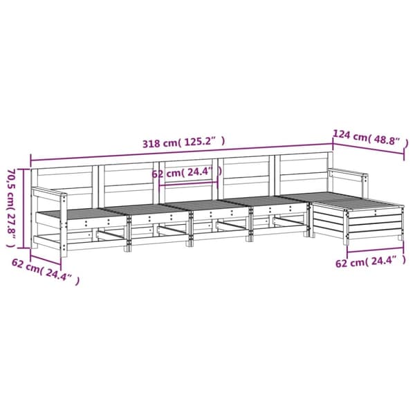 vidaXL Hagesofasett 6 deler hvit heltre furu