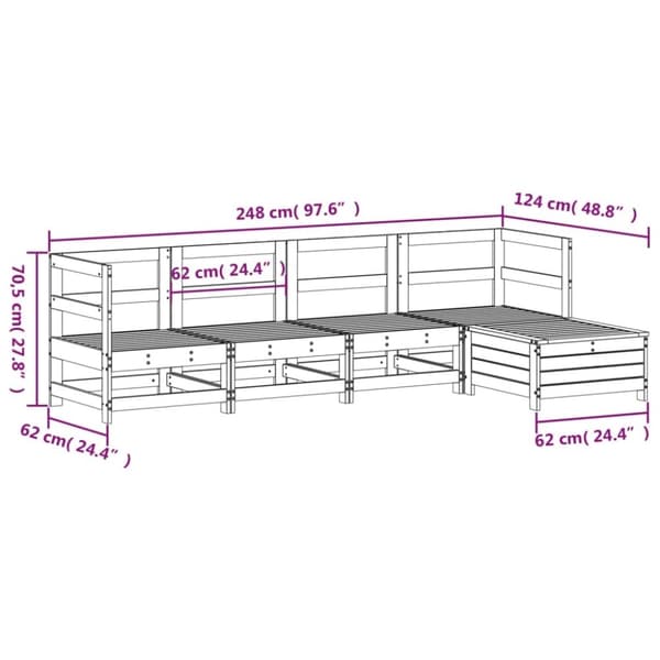 vidaXL Hagesofagruppe 5 deler hvit heltre furu