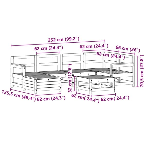 vidaXL Hagesofasett 7 deler hvit heltre furu