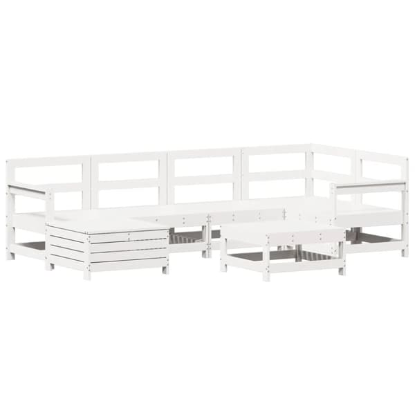vidaXL Hagesofasett 7 deler hvit heltre furu