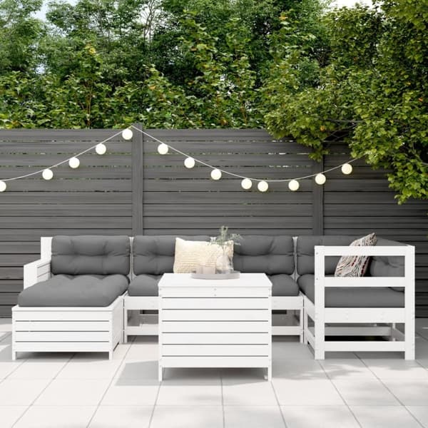 vidaXL Hagesofasett 7 deler hvit heltre furu