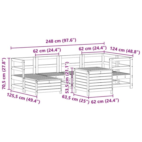 vidaXL Hagesofasett 7 deler hvit heltre furu