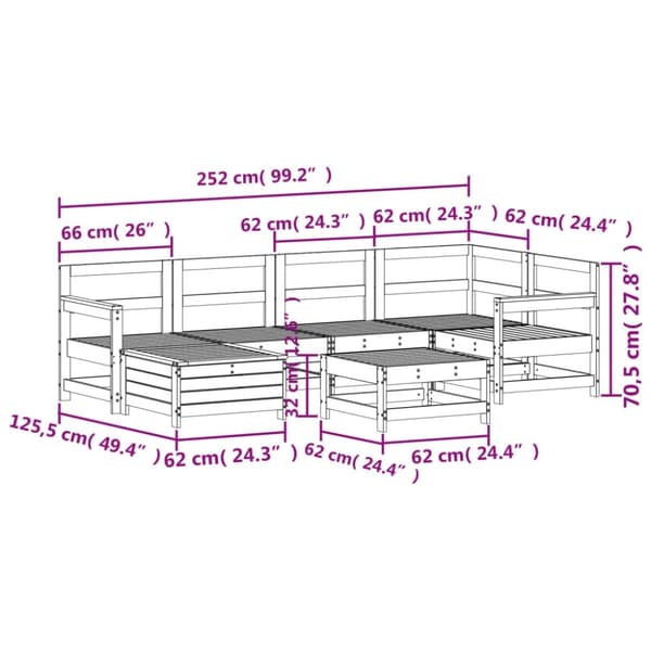 vidaXL Hagesofasett 7 deler hvit heltre furu