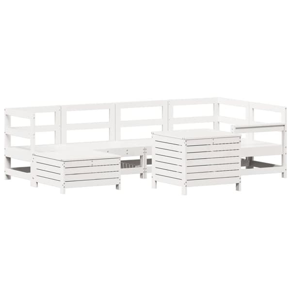 vidaXL Hagesofasett 7 deler hvit heltre furu
