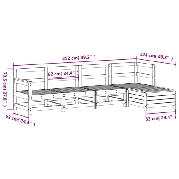 vidaXL Hagesofagruppe 5 deler hvit heltre furu