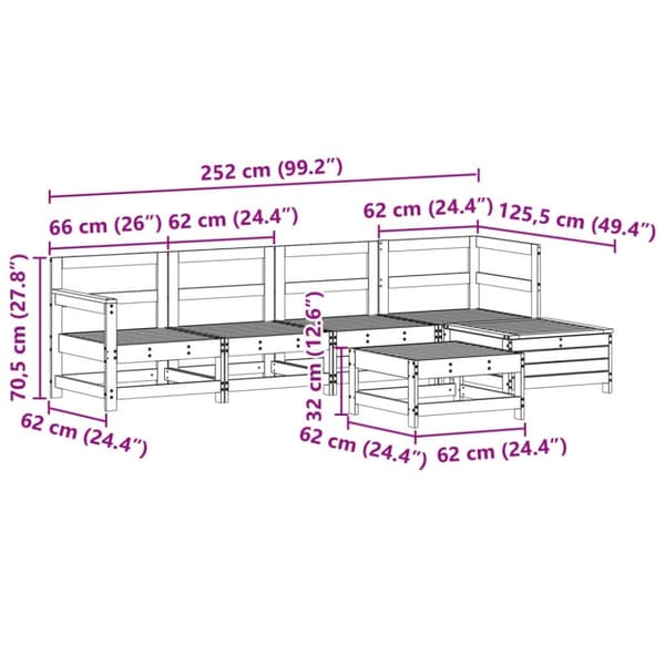 vidaXL Hagesofasett 6 deler hvit heltre furu