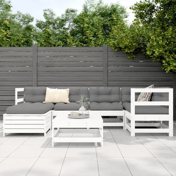vidaXL Hagesofasett 7 deler hvit heltre furu
