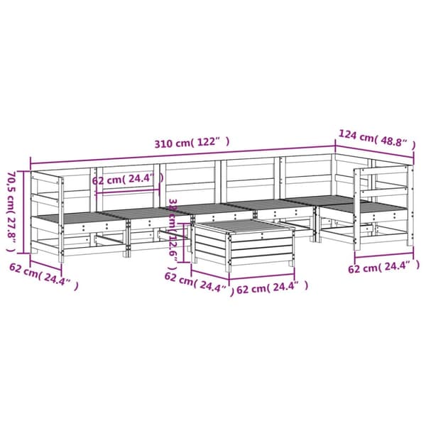 vidaXL Hagesofasett 7 deler heltre furu