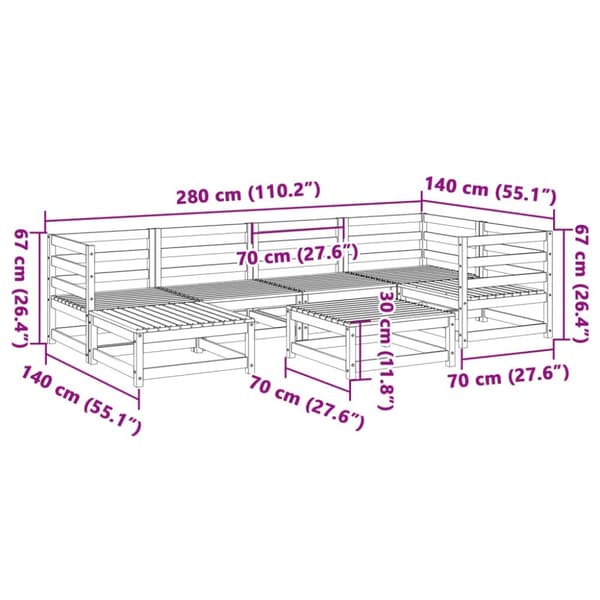 vidaXL Hagesofasett 7 deler voksbrun heltre furu