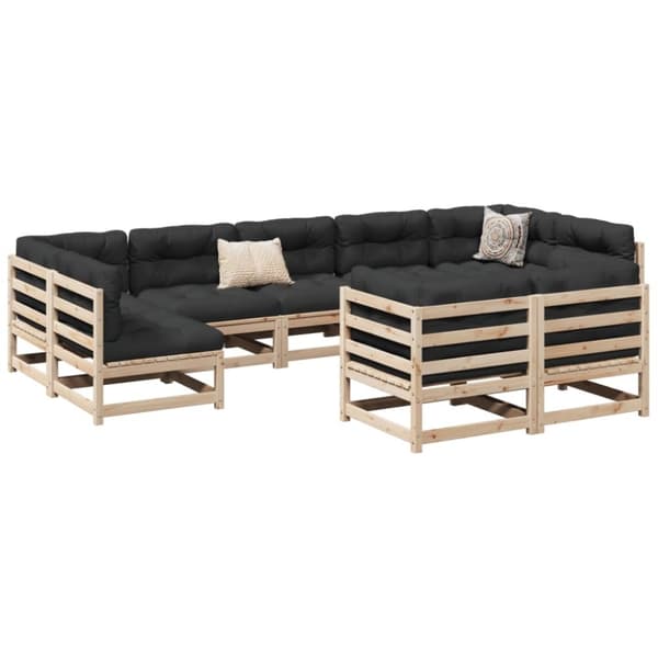 vidaXL sofasæt til haven 9 dele med hynder massivt fyrretræ