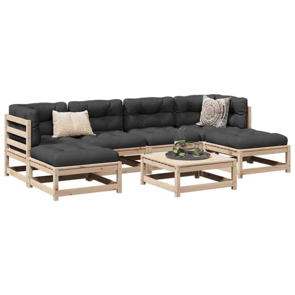 vidaXL sofasæt til haven 7 dele med hynder massivt fyrretræ