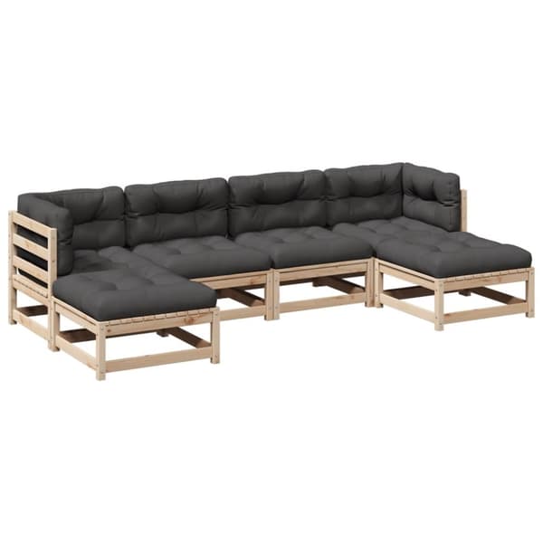 vidaXL sofasæt til haven 6 dele med hynder massivt fyrretræ