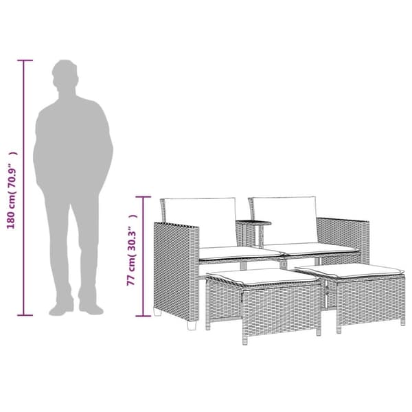 vidaXL Trädgårdssoffa 2-sits med bord och pallar brun konstrotting