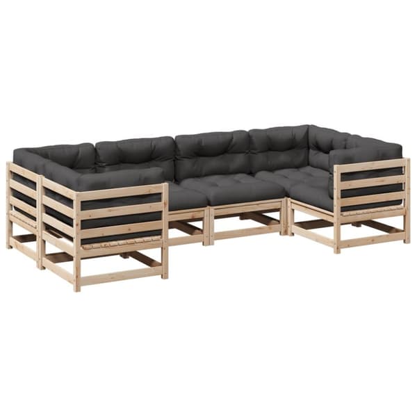 vidaXL sofasæt til haven 6 dele med hynder massivt fyrretræ