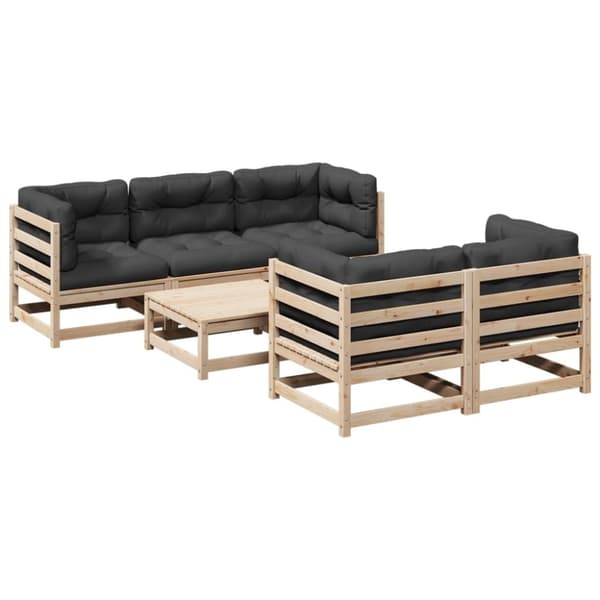 vidaXL sofasæt til haven 6 dele med hynder massivt fyrretræ