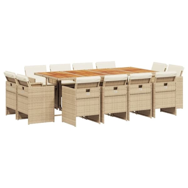 vidaXL Matgrupp för trädgården med dynor 13 delar beige konstrotting