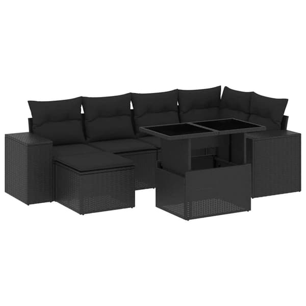vidaXL sofasæt til haven 7 dele med hynder polyrattan sort