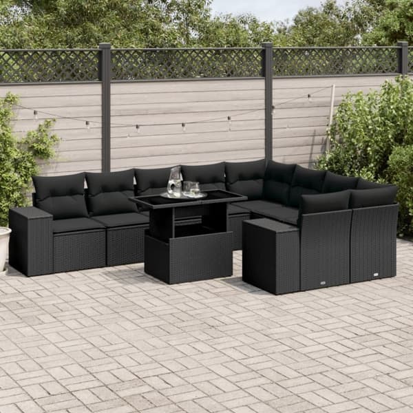 vidaXL sofasæt til haven 10 dele med hynder polyrattan sort