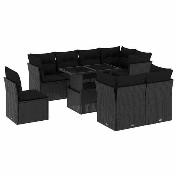 vidaXL sofasæt til haven 9 dele med hynder polyrattan sort