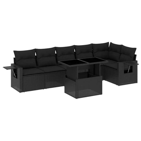 vidaXL sofasæt til haven 7 dele med hynder polyrattan sort