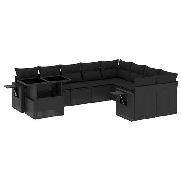 vidaXL sofasæt til haven 10 dele med hynder polyrattan sort