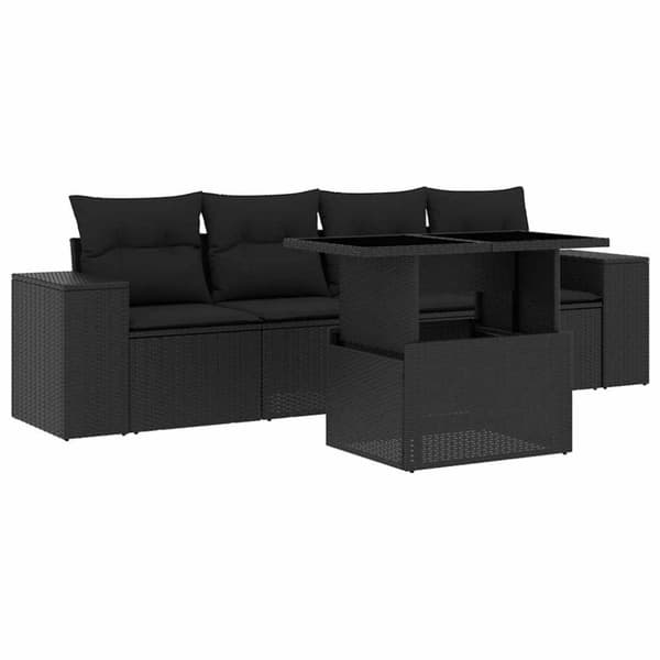 vidaXL Loungegrupp för trädgården med dynor 5 delar svart konstrotting