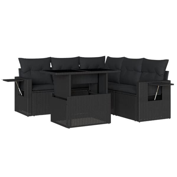 vidaXL sofasæt til haven 6 dele med hynder polyrattan sort