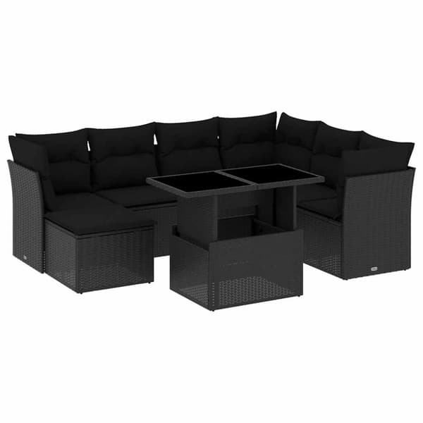 vidaXL sofasæt til haven 8 dele med hynder polyrattan sort