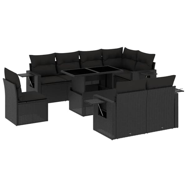 vidaXL sofasæt til haven 9 dele med hynder polyrattan sort