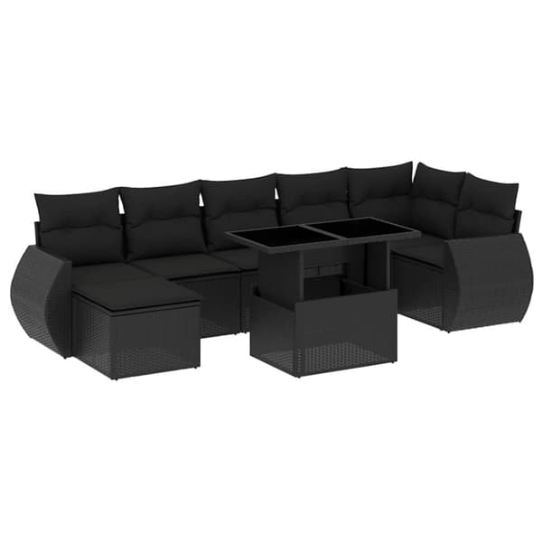 vidaXL sofasæt til haven 8 dele med hynder polyrattan sort