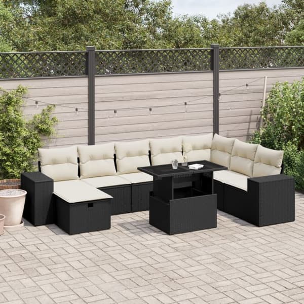vidaXL sofasæt til haven 9 dele med hynder polyrattan sort
