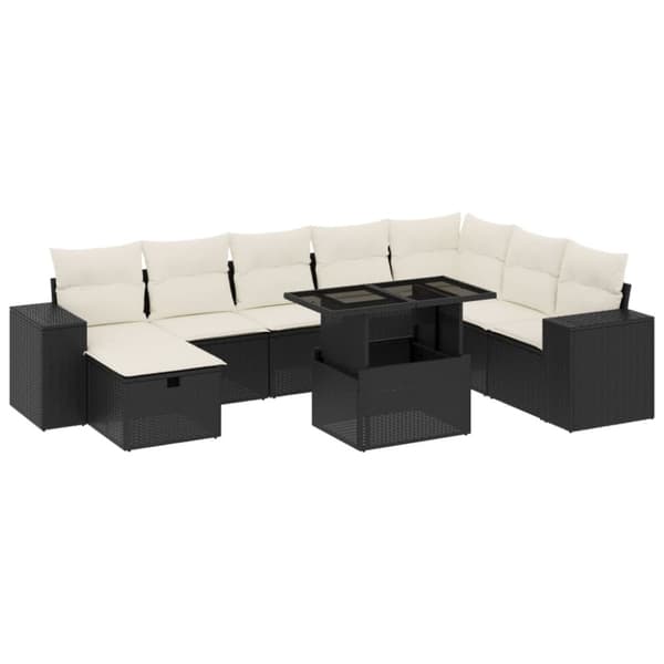 vidaXL sofasæt til haven 9 dele med hynder polyrattan sort