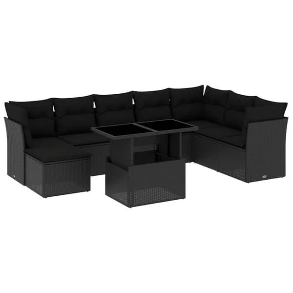 vidaXL sofasæt til haven 9 dele med hynder polyrattan sort