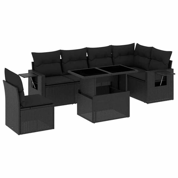 vidaXL sofasæt til haven 7 dele med hynder polyrattan sort