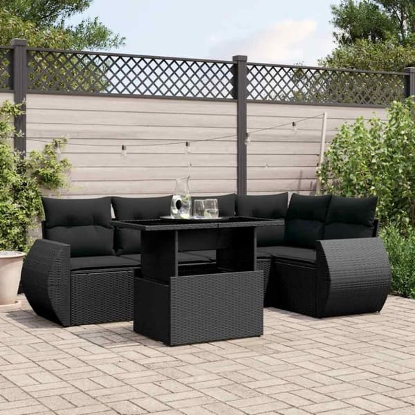 vidaXL Loungegrupp med dynor 6 delar svart konstrotting
