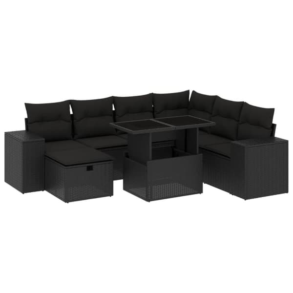 vidaXL sofasæt til haven 8 dele med hynder polyrattan sort