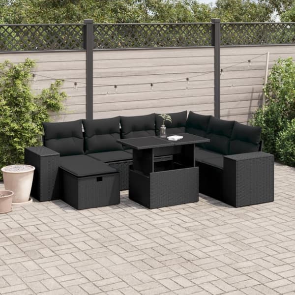 vidaXL sofasæt til haven 8 dele med hynder polyrattan sort